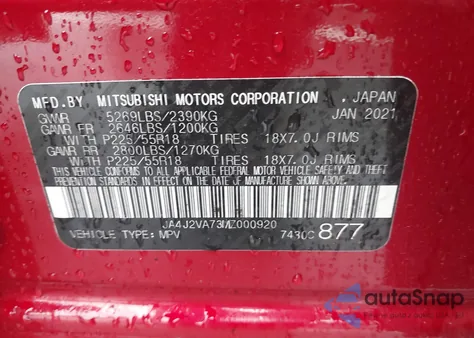 2021 Mitsubishi Outlander Phev Gt S-Awc/Le S-Awc/Sel S-Awc from USA, damaged, VIN JA4J2VA73MZ000920